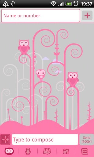 GO SMS Pro Pink Owl Theme截图2