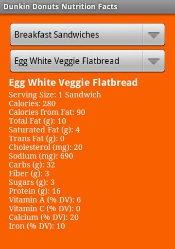 Dunkin Donuts Nutrition Facts截图2