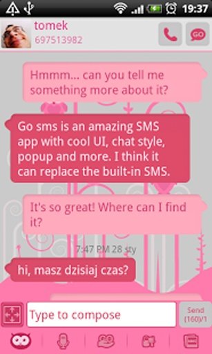 GO SMS Pro Pink Owl Theme截图5