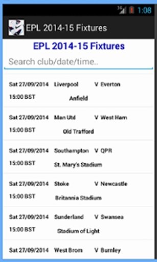 EPL 2014-15 Fixtures截图1