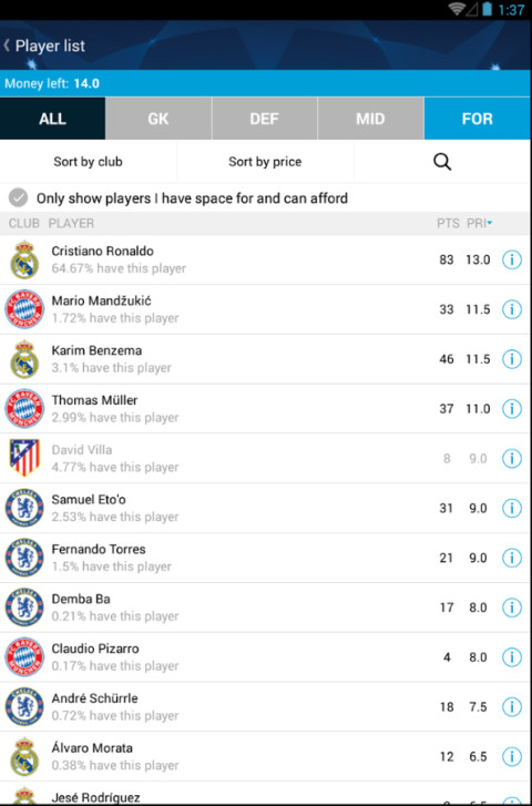 UEFA Champions League Fantasy截图8