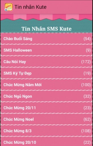 Tin nhắn k&yacute; tự SMS kute đẹp截图3