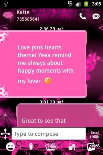 GO SMS Pro Theme Pink Heart截图3