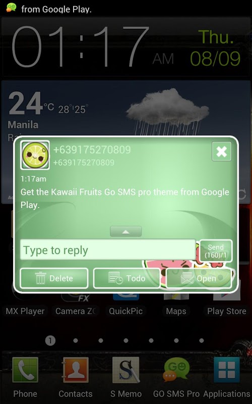 Kawaii Fruits Go SMS Theme截图3