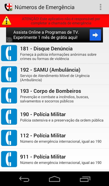 Brazilian Emergency Numbers截图2