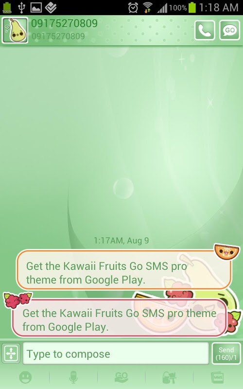 Kawaii Fruits Go SMS Theme截图2