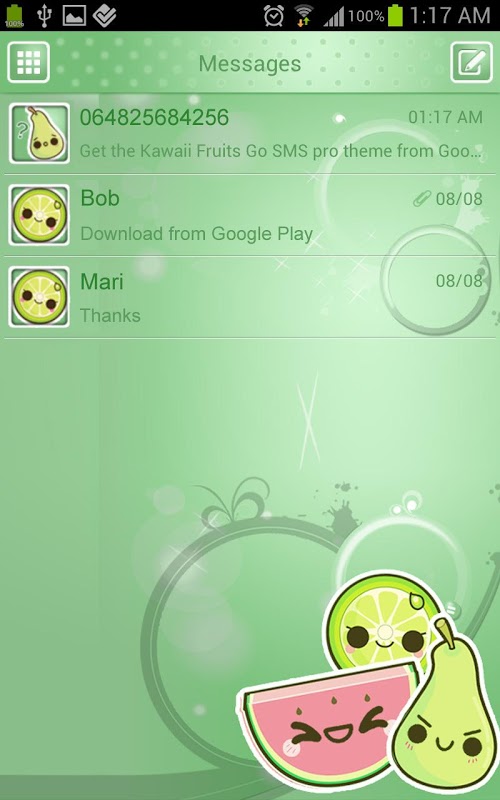 Kawaii Fruits Go SMS Theme截图1