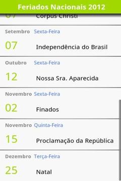 Calend&aacute;rio de Feriados 2012截图