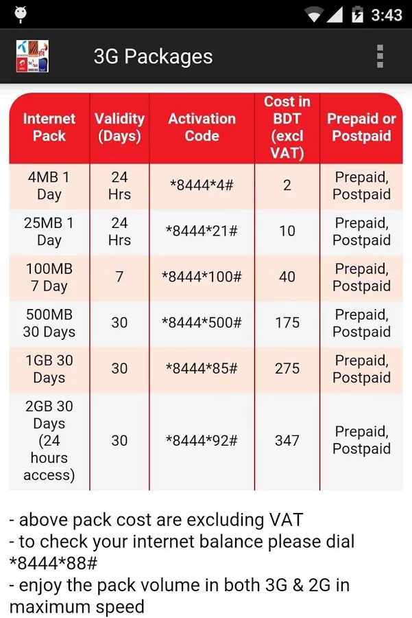 All 3G Internet Packages (BD)截图2