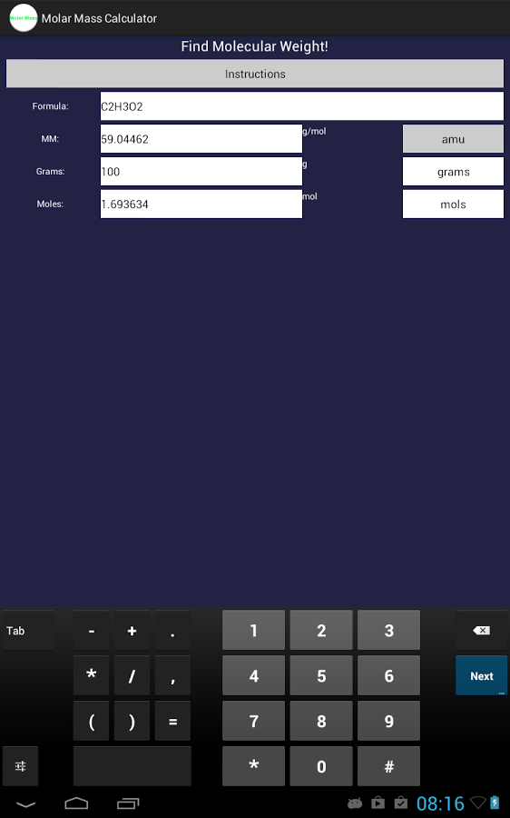 Molar Mass Calculator截图1