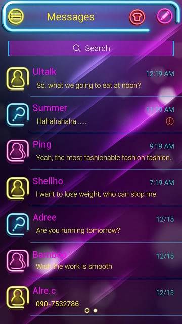 (FREE) GO SMS NEON LIGHT THEME截图5