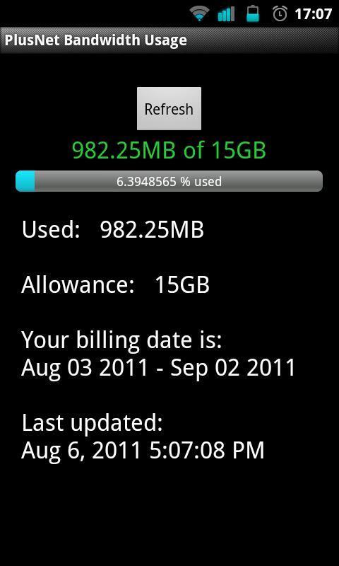 PlusNet Bandwidth Usage截图2