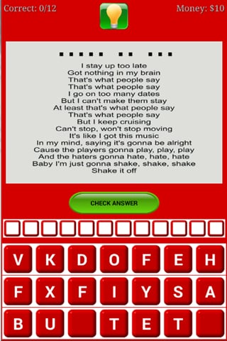 Quiz Lyrics Taylor Swift截图1