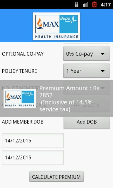 Max Bupa Premium Calculator截图3