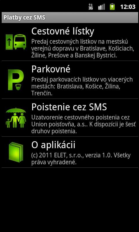 SMS platby - MHD, parkovne截图8