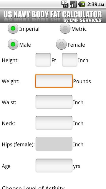 US NAVY Body Fat Calculator截图3