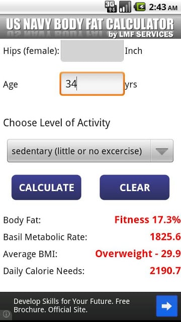US NAVY Body Fat Calculator截图2