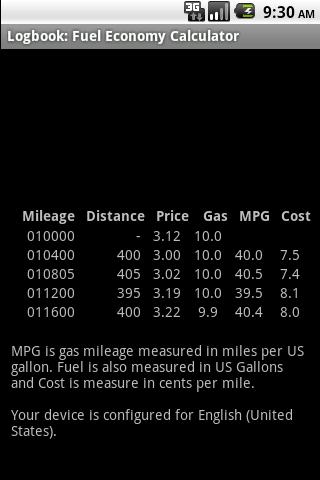 Logbook: Calculate Fuel Econ截图2