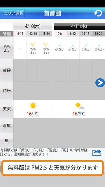 PM2.5・黄砂アラート - お天気ナビゲータ截图2