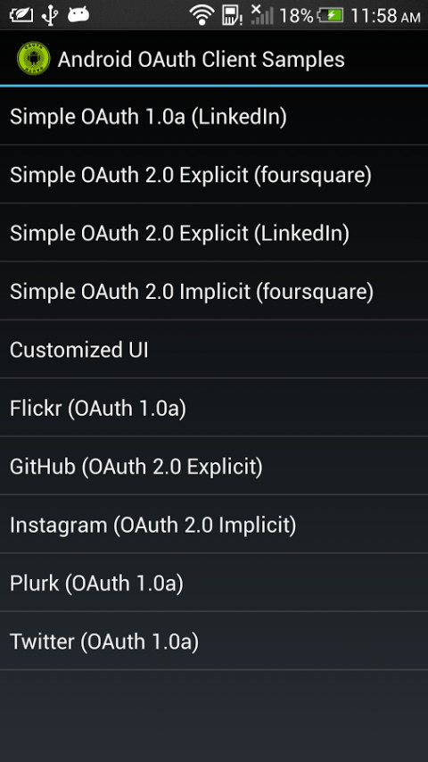 Android OAuth Client Samples截图1