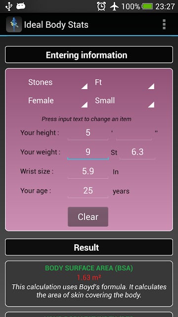 Ideal Weight Stats - BMI / BFI截图3