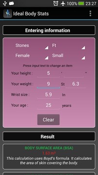 Ideal Weight Stats - BMI / BFI截图