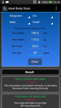 Ideal Weight Stats - BMI / BFI截图