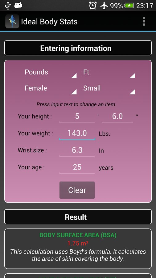 Ideal Weight Stats - BMI / BFI截图9