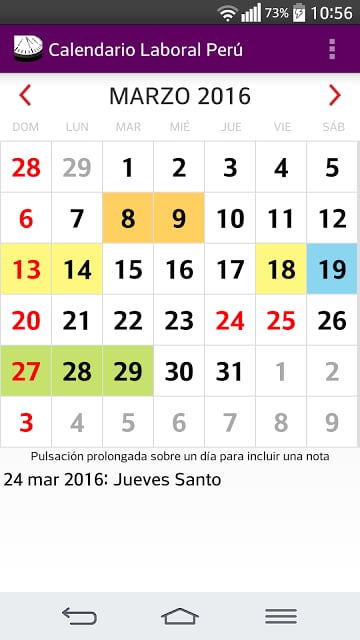 Calendario 2016 Per&uacute;截图1