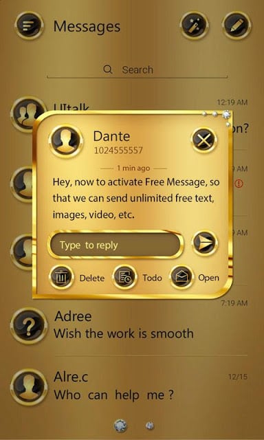 (FREE) GO SMS GOLD THEME截图3