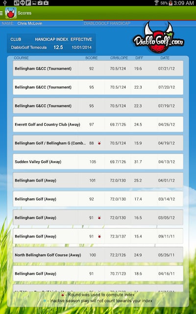 DiabloGolf Golf Handicap Track截图9