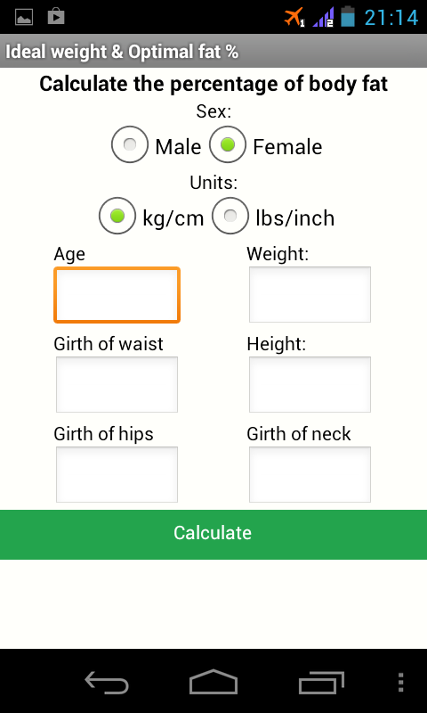 Ideal weight &amp; Optimal fat %截图2