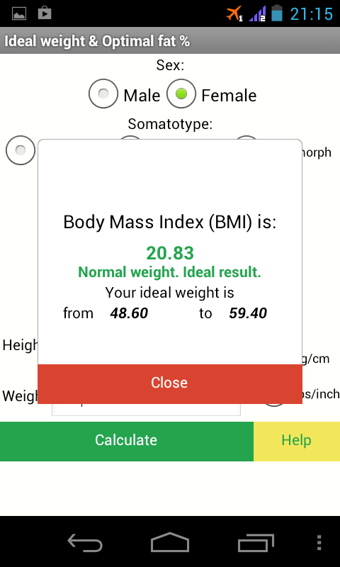 Ideal weight &amp; Optimal fat %截图5