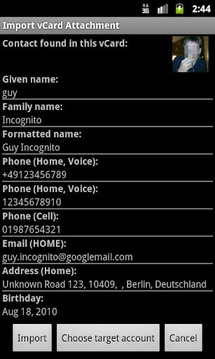 Import vCard Attachment DEMO截图