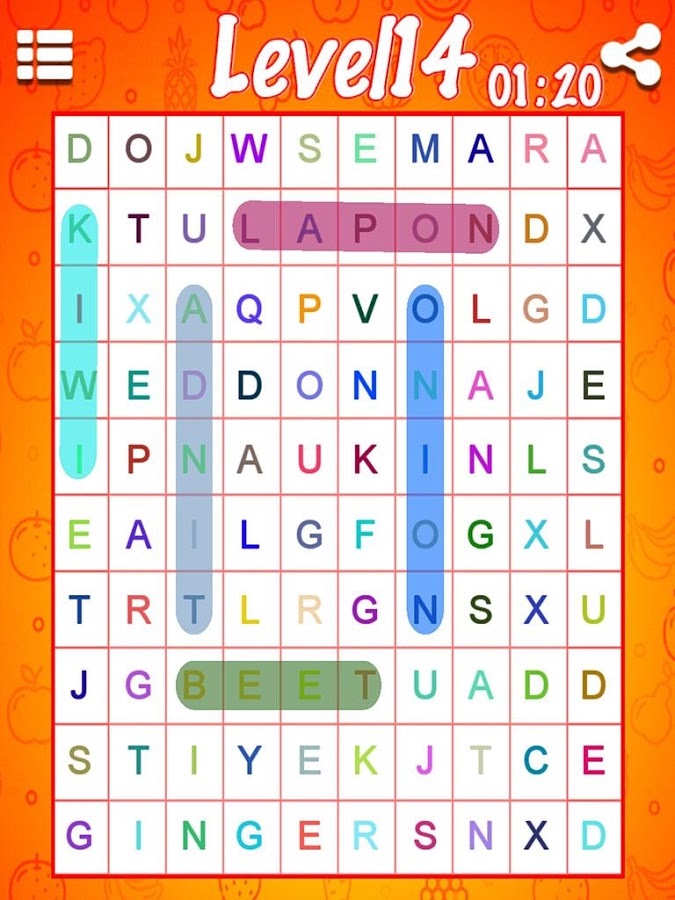 Word Search Fruits And Vegetable截图3