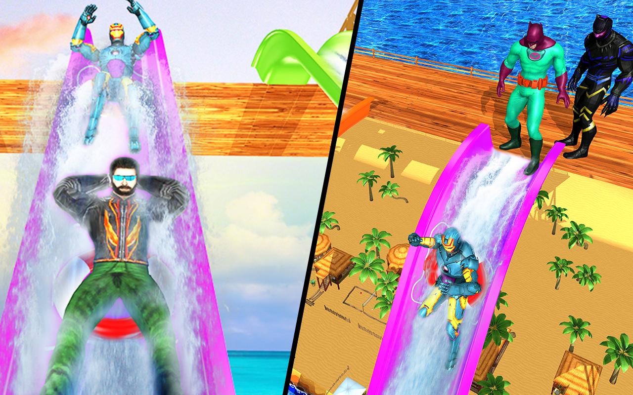 Real Water Slide Superhero Amusement Park Stunts截图2