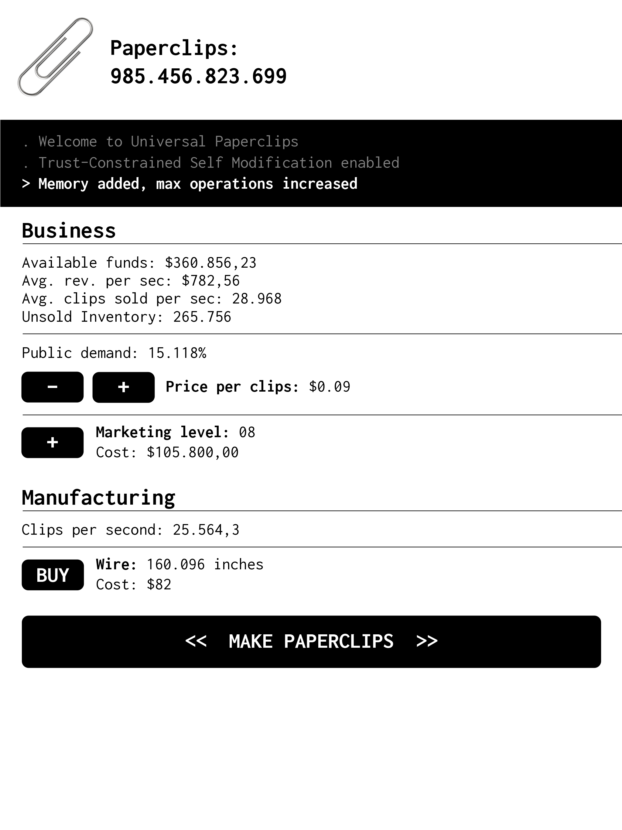 Universal Paperclips Clicker Game截图2