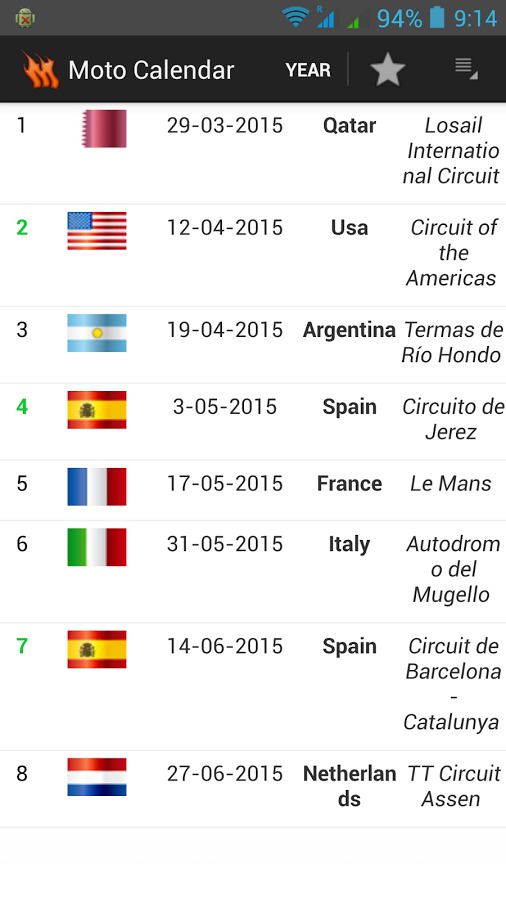 Moto GP的日历，日程，报警，结果截图1