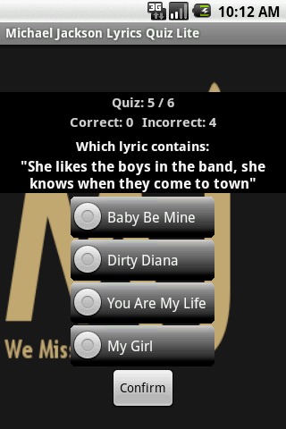 迈克尔·杰克逊的歌词测验截图2