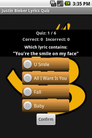 贾斯汀比伯的歌词测验截图2