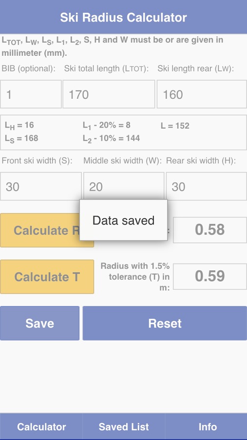 FIS Ski Radius Calculator截图2