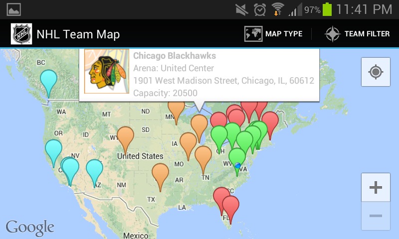 NHL Team Map截图2