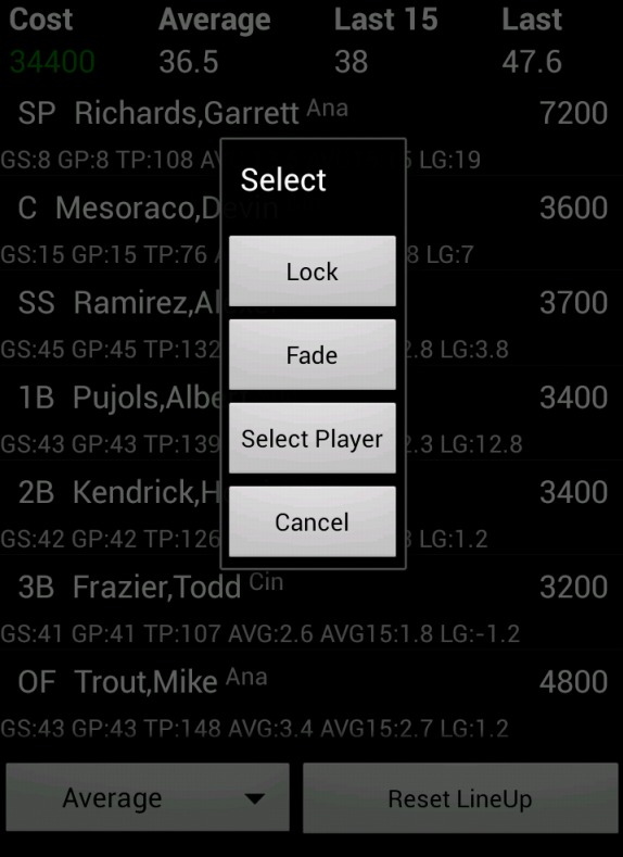 SetLineup - FanDuel MLB lineup截图2