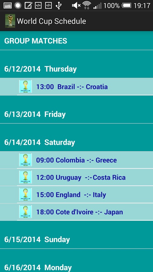 World Cup 2014 Brazil Schedule截图2