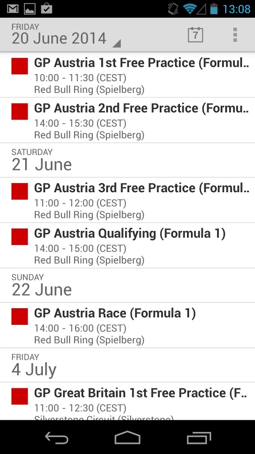 Formula 2014 Race Calendar截图5