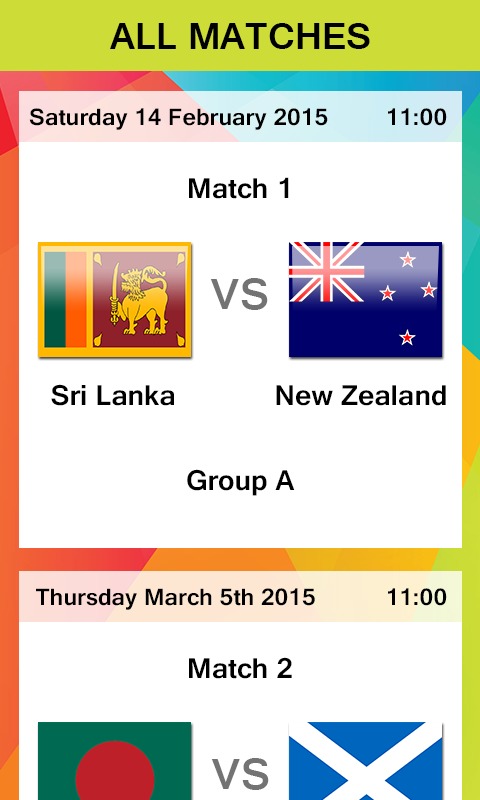 Cricket Worldcup 2015 Schedule截图3