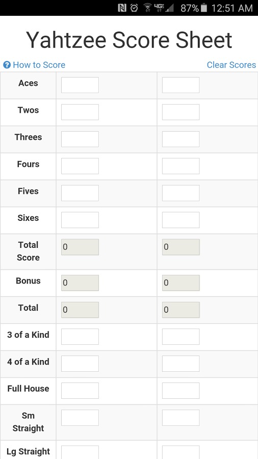 Yahtzee Score Sheet截图1