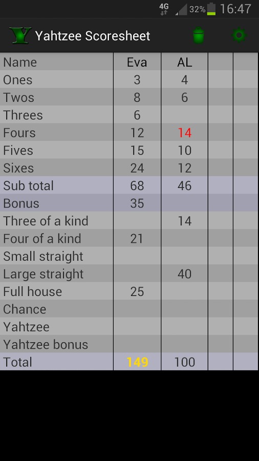 Yahtzee scoresheet截图1