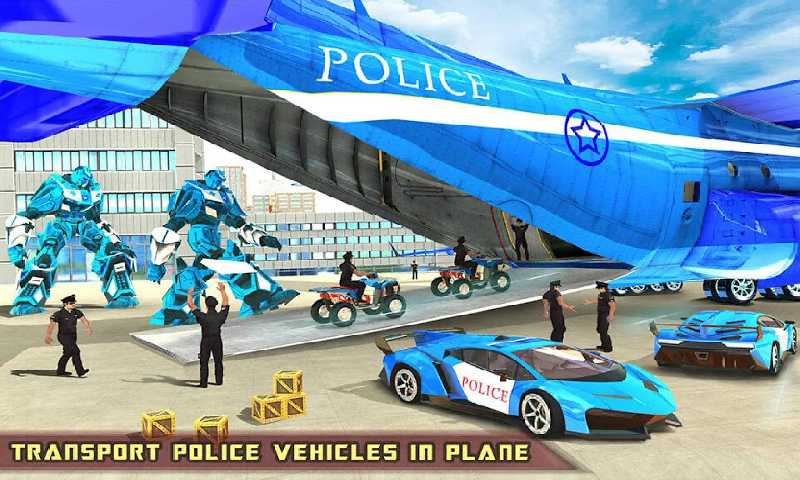 US Police ATV Quad Bike Robot Car Transporter Game截图4