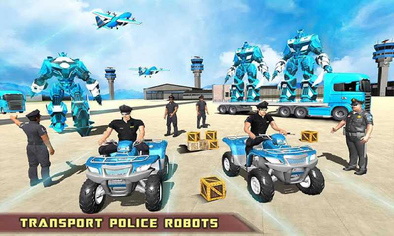 US Police ATV Quad Bike Robot Car Transporter Game截图2